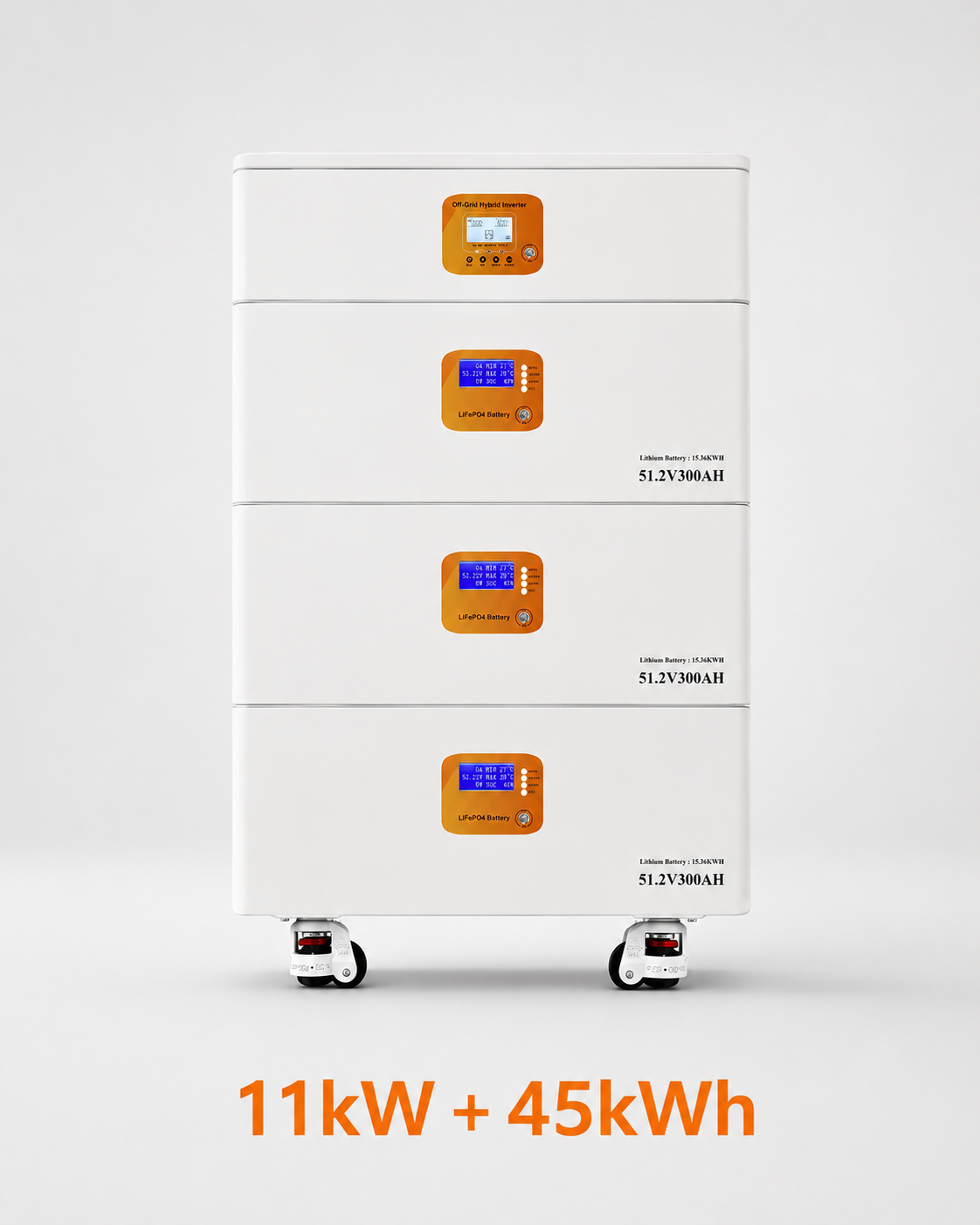 Horizontal Stackable All-in-One Energy Storage System, 3.6kW/11kW Inverter with 3.84kWh-60kWh Battery