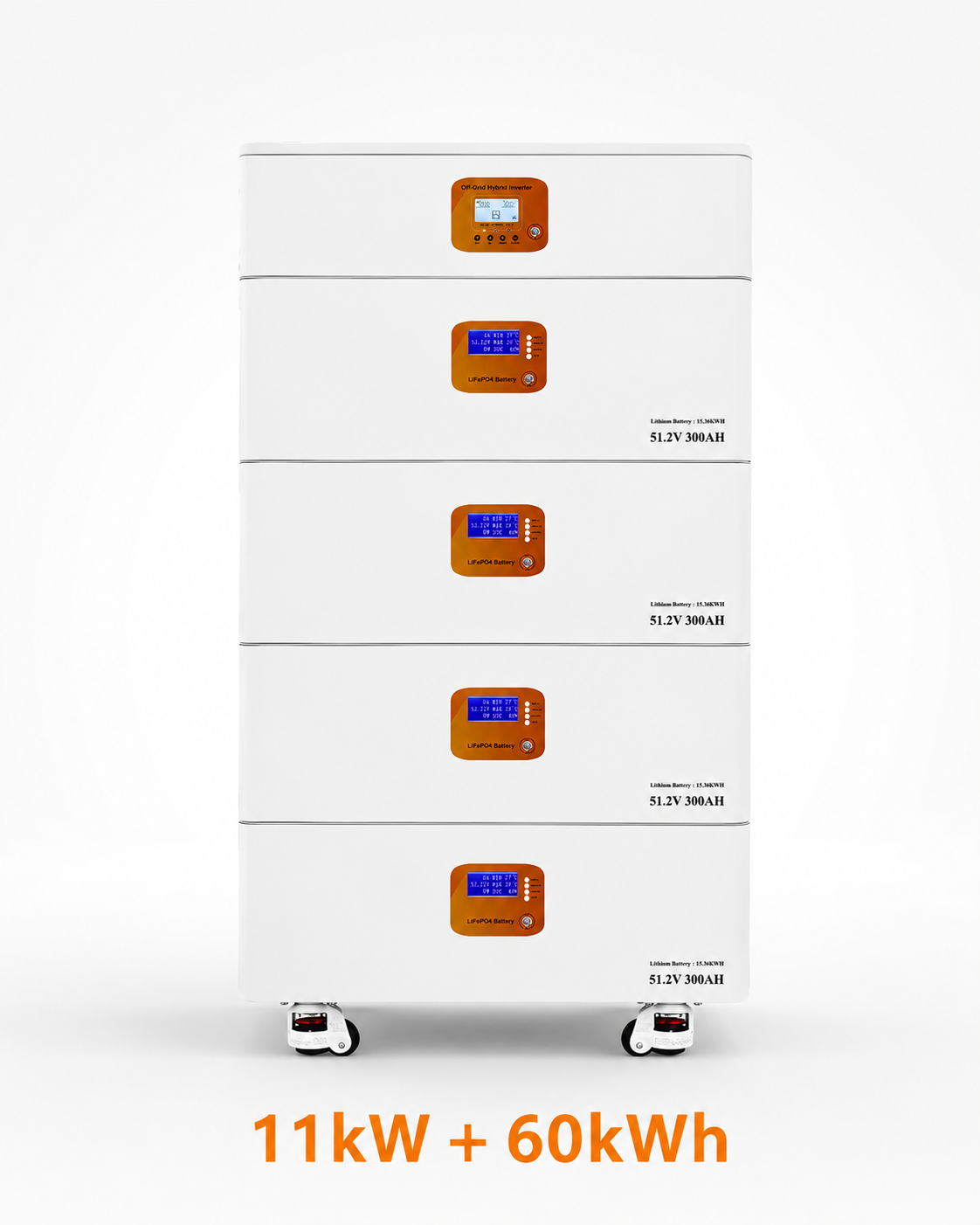 Horizontal Stackable All-in-One Energy Storage System, 3.6kW/11kW Inverter with 3.84kWh-60kWh Battery